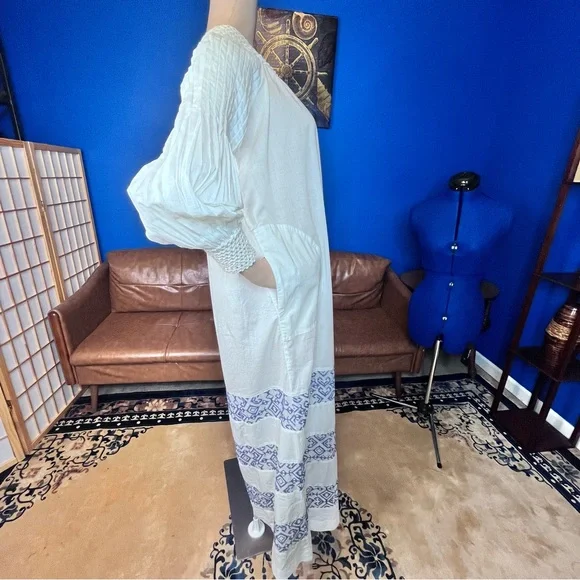 Ampersand Heart Women’s Small Cream Blue Long Sleeve Embroidered Dress - Picture 3 of 15